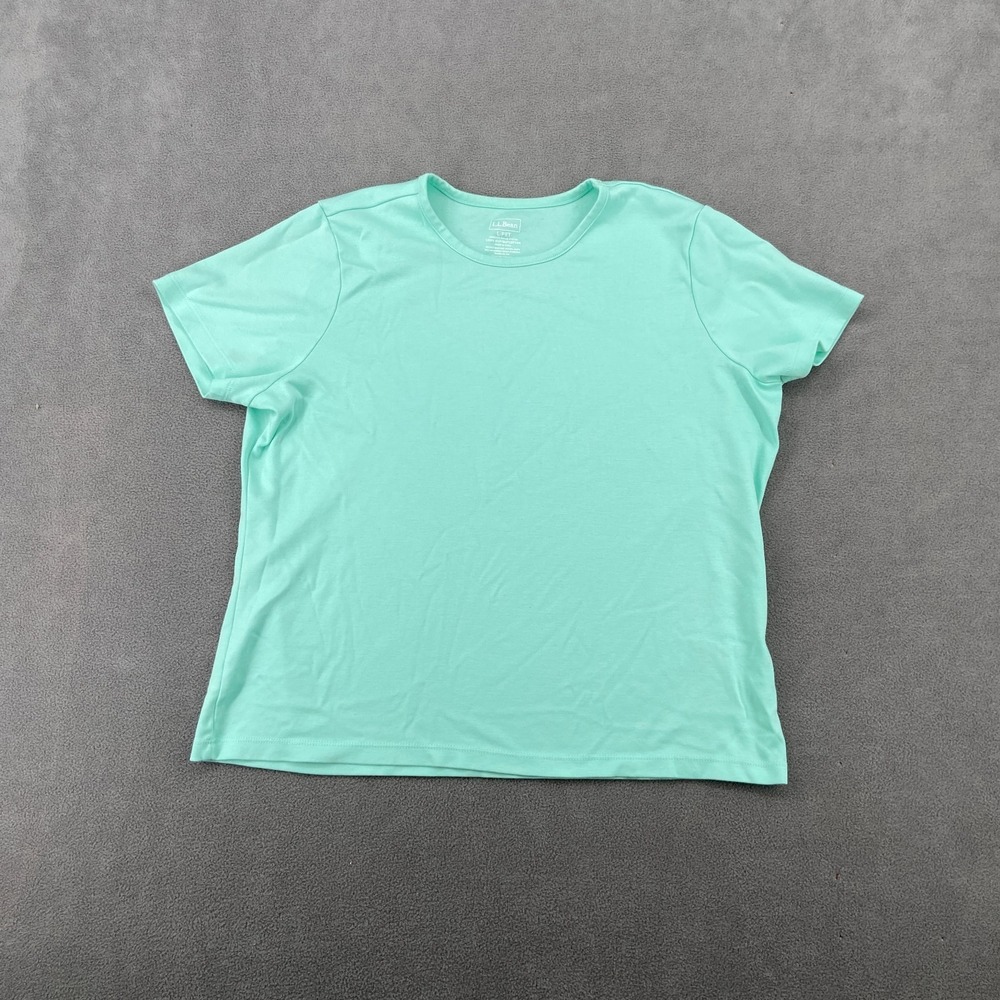 L.L. Bean T Shirt Womens L Petite Mint Green Supima Cotton Short Sleeve Crewneck